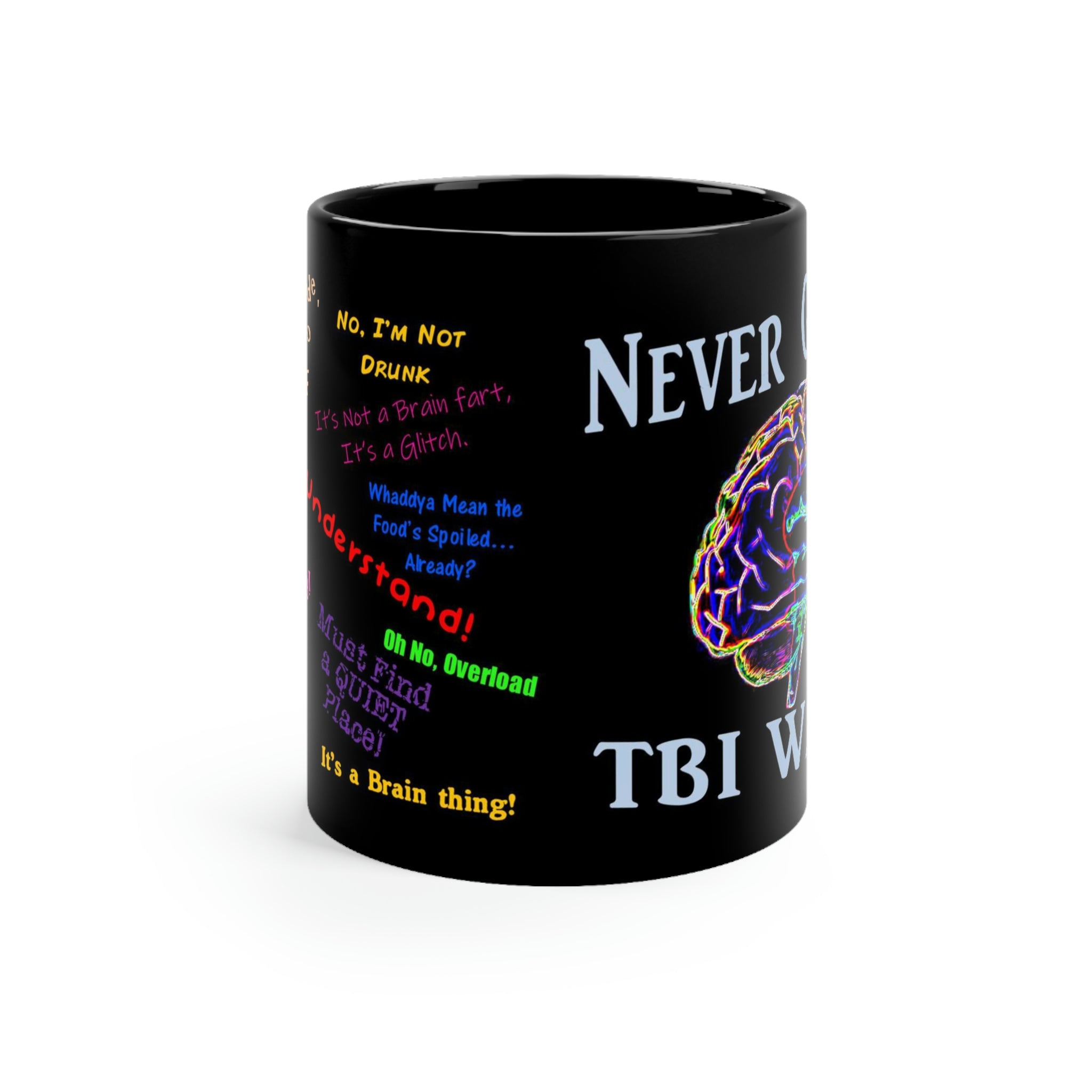 TBI Thoughts Brain Bling Black mug 11oz