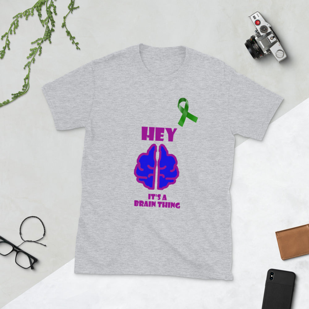 Hey, It's a Brain Thing Green Ribbon Brain Image Short-Sleeve Unisex T-Shirt